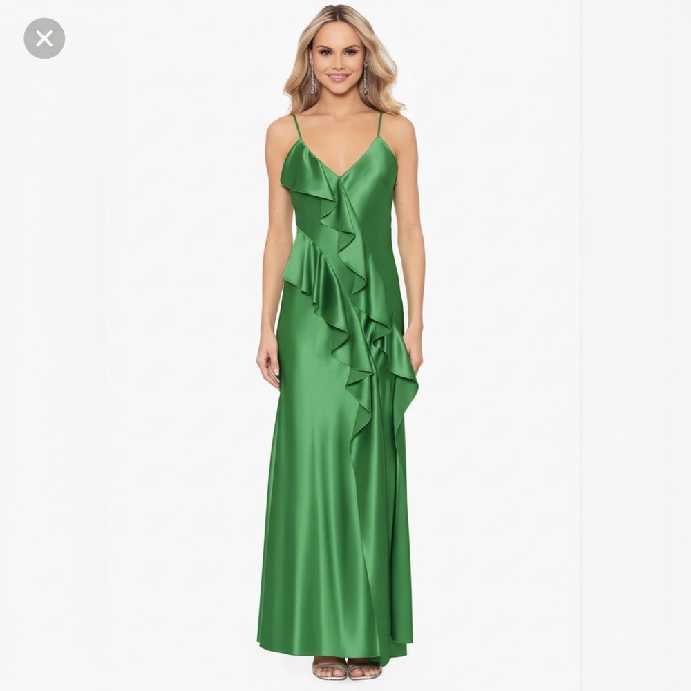 Betsy & Adam Cascade Ruffle Slip Dress in Kelly Green Size 6 New $219